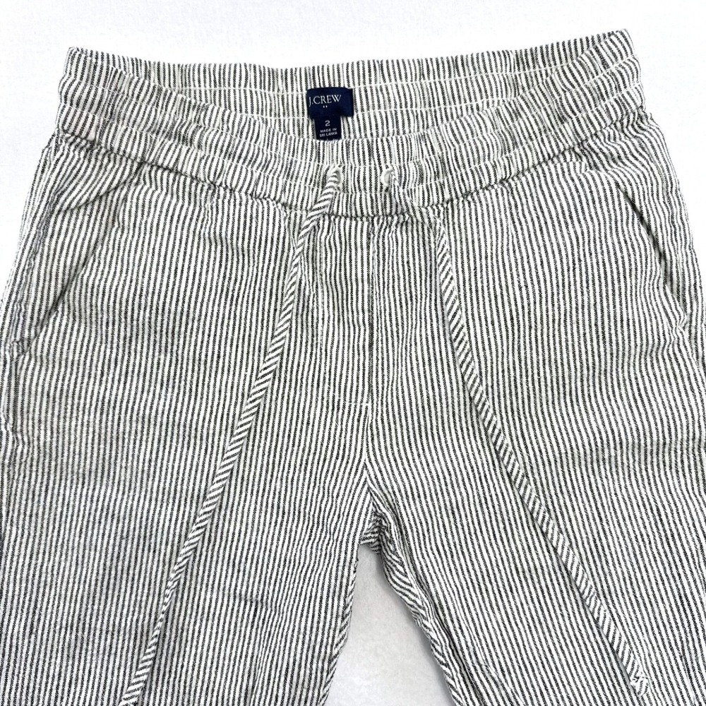 J.Crew Re-Imagined Seaside Linen Cotton Striped Pants Black White AY192 Size 2